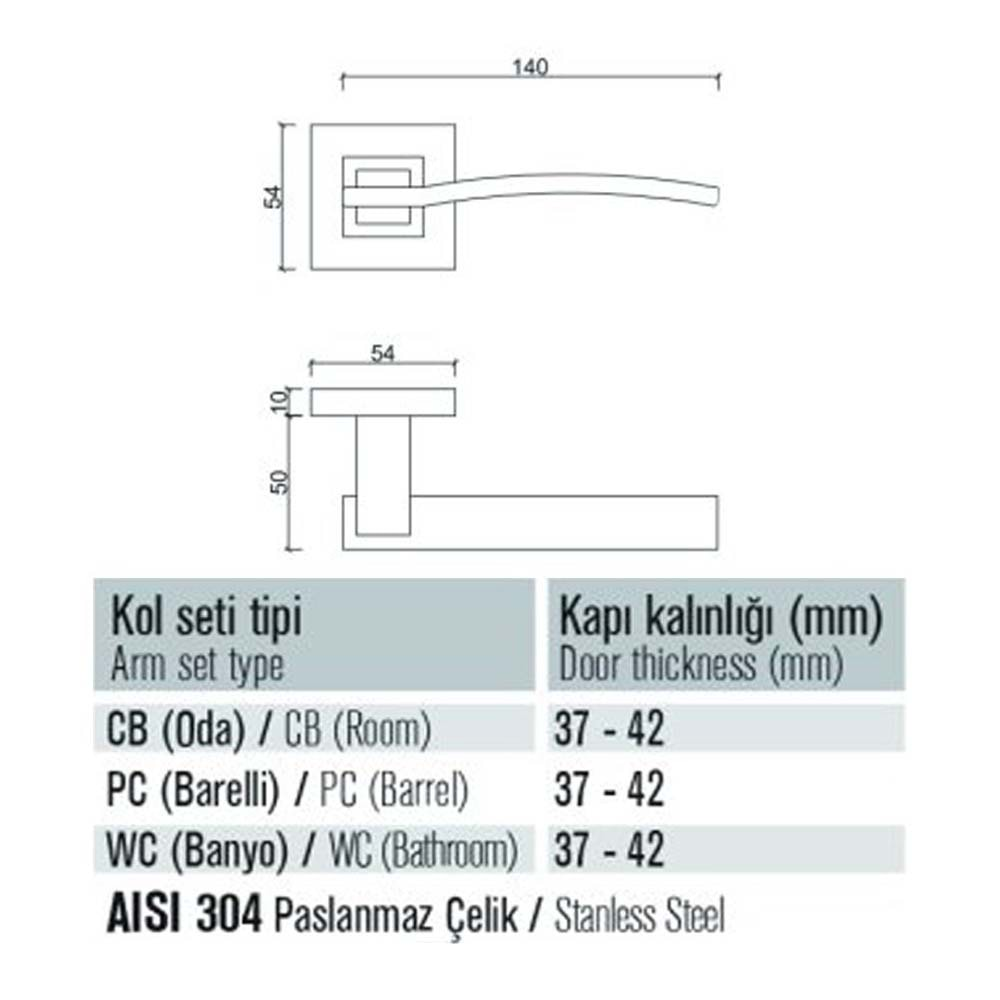 701 K Saten Rozetli Wc Kapı Kolu