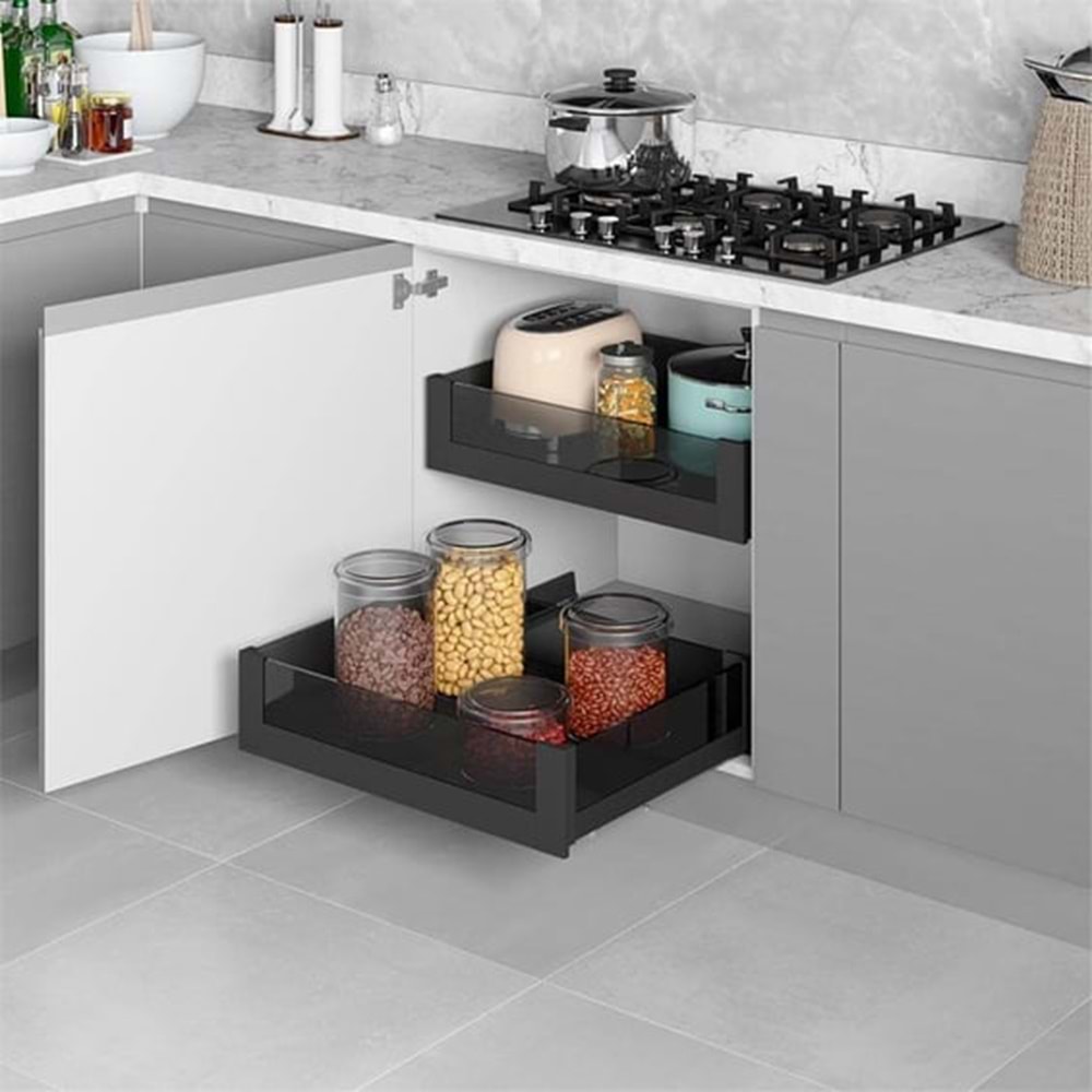 Bağımsız Çift Açılım Gizli Raylı Çekmece 60 cm (Fr.)-Premium Antrasit