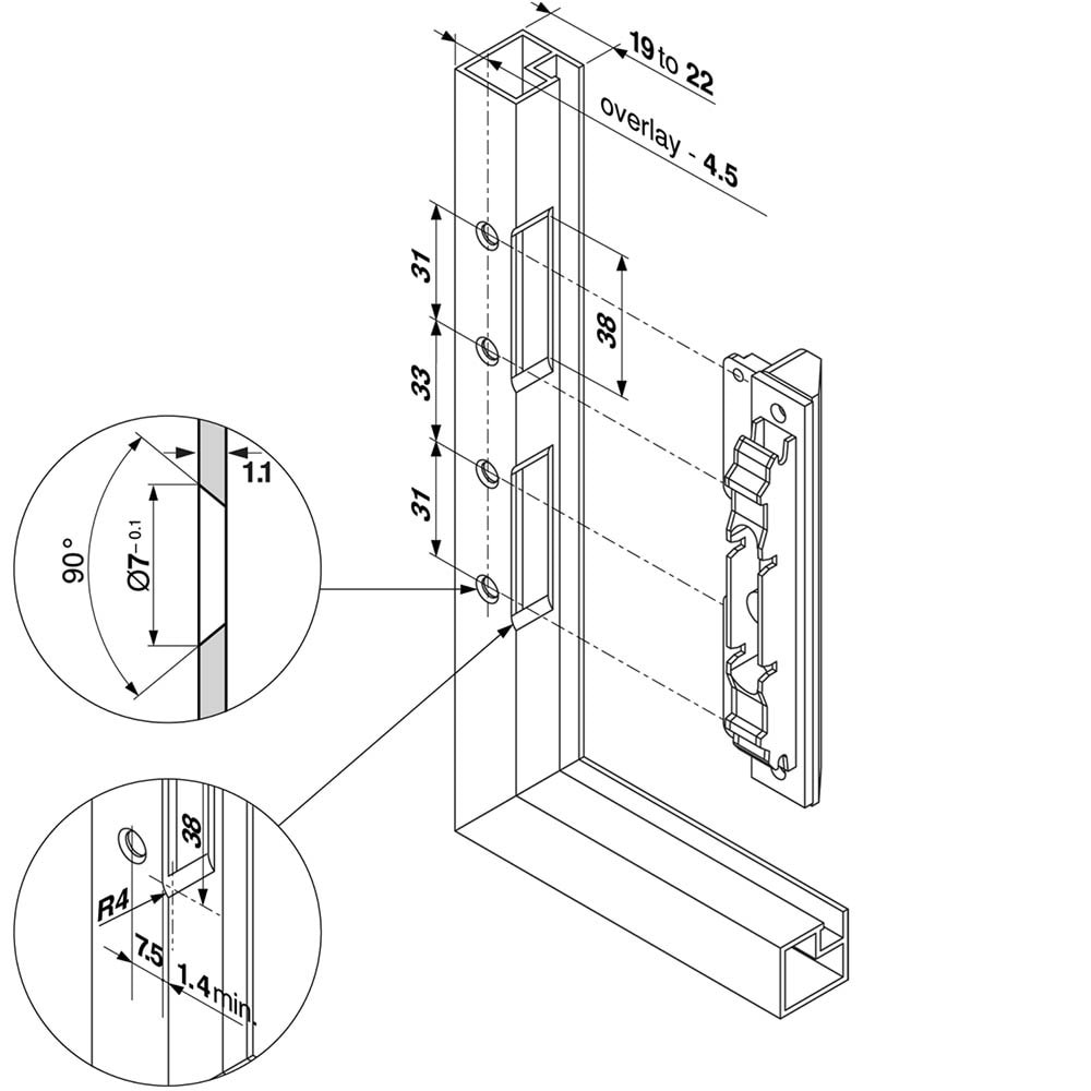 Blum 20S4200A Aventos HK/HS/HL ve HK top Kapak Bağlantı Takımı Dar Alüminyum Çerçeveler için