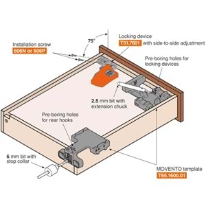 Blum T51.7601 MOVENTO Ray Bağlantı Mandalı Sağ