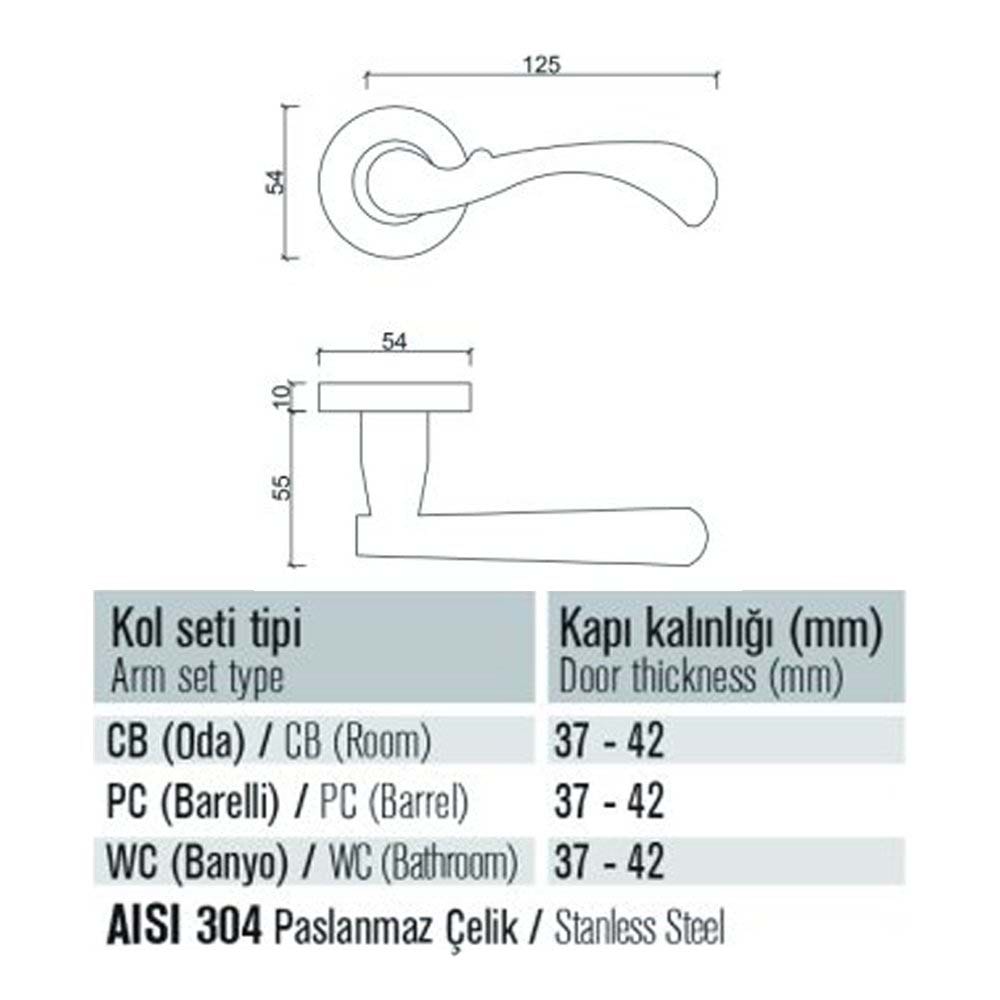 1042 Saten Rozetli Wc Kapı Kolu