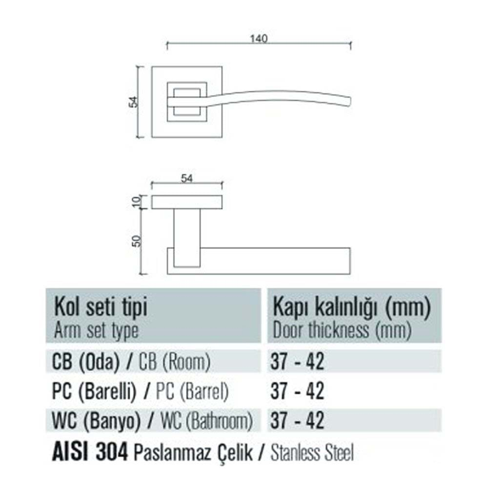 1403 K Saten Krom Rozetli Oda Kapı Kolu