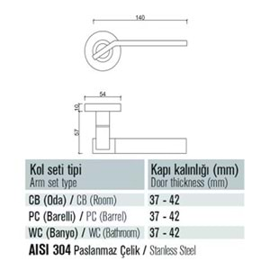 1403 K Saten Krom Rozetli Wc Kapı Kolu