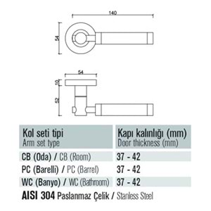 303 Saten Krom Rozetli Wc Kapı Kolu